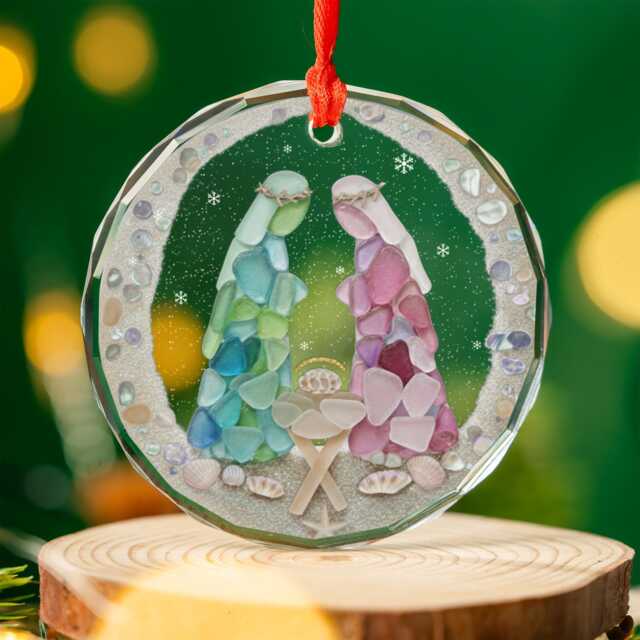 Nativity Christmas Seaglass Ornament, Scene Christian Home Keepsake, Religious Holiday Gift - image 1