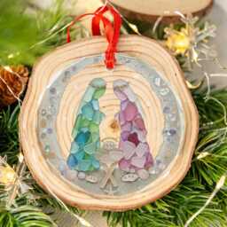 Nativity Christmas Seaglass Ornament, Scene Christian Home Keepsake, Religious Holiday Gift - thumbnail 3