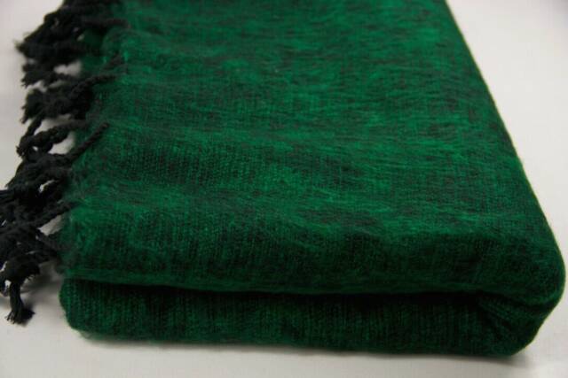 Hand-Loomed Green Yak Wool Blanket Large Travel Shawl, Nepal - image 1