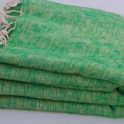Hand-Loomed Green Yak Wool Blanket Large Travel Shawl, Nepal - thumbnail 2