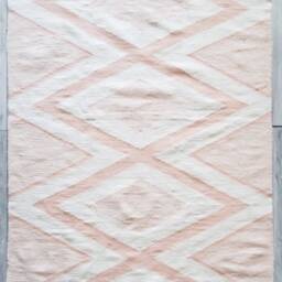 Pastel Pink Geometric Rug, Boho Rug, Handmade Area Modern Kilim Wool Dining Room Rug 7' X 10' , 8' - thumbnail 4