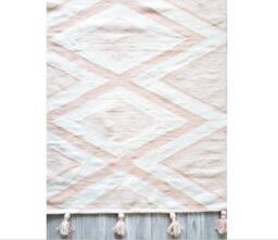 Pastel Pink Geometric Rug, Boho Rug, Handmade Area Modern Kilim Wool Dining Room Rug 7' X 10' , 8' - thumbnail 3