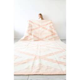 Pastel Pink Geometric Rug, Boho Rug, Handmade Area Modern Kilim Wool Dining Room Rug 7' X 10' , 8' - thumbnail 2