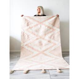 Pastel Pink Geometric Rug, Boho Rug, Handmade Area Modern Kilim Wool Dining Room Rug 7' X 10' , 8' - thumbnail 1