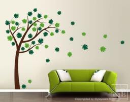 Tree & Leaves Wall Decal, With Blowing in The Wind Vinyl Sticker For Home Decor Art - thumbnail 1