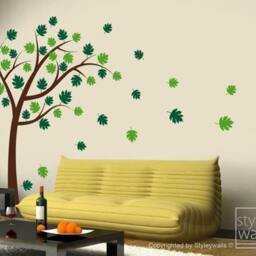 Tree & Leaves Wall Decal, With Blowing in The Wind Vinyl Sticker For Home Decor Art - thumbnail 3