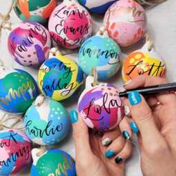 Personalised Christmas Baubles Hand Painted Colourful Christmas Decorations, Message & Name in Calligraphy, First Bauble - thumbnail 4