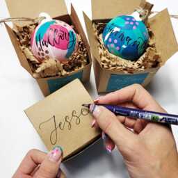 Personalised Christmas Baubles Hand Painted Colourful Christmas Decorations, Message & Name in Calligraphy, First Bauble - thumbnail 3