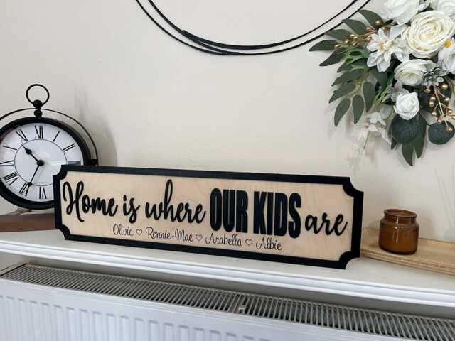 Home Is Where Our Kids Are - Personalised Street Sign Wall Decor Kids Names, Birch Plywood, Mdf Names - image 1