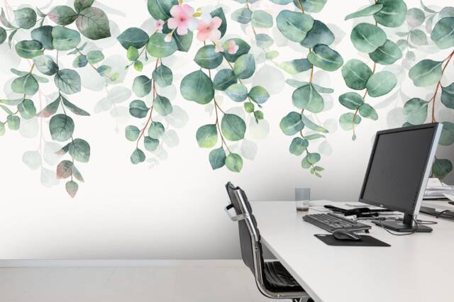 Green Leaves Watercolor Wallpaper Mural, Peel & Stick Wall Decor - image 1