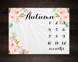 Girl Milestone Blanket Month Growth Tracker Minky Fleece Custom Personalized Baby Shower Gift Watercolor Floral Newborn - thumbnail 1