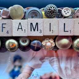 Family Button Frame Vintage Buttons, Jewelry Accents, Brown Olive Gold Photo Holder - thumbnail 2