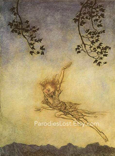 Puck Fairy Shakespeare Midsummer Night's Dream Fine Art Fantasy Elf Sprite Gnome Watercolor Print - image 1