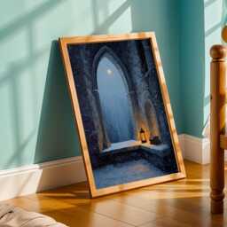 Castlecore Wall Art, Dark Academia Print, Moonlit Winter Scene, Art Blue & Gray Decor, Living Room Gift For Coworker - thumbnail 3