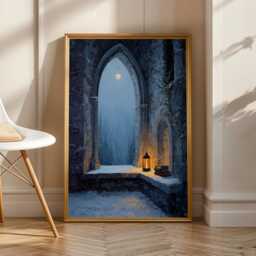 Castlecore Wall Art, Dark Academia Print, Moonlit Winter Scene, Art Blue & Gray Decor, Living Room Gift For Coworker - thumbnail 2