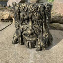 stone Garden Tree Green Man Planter Plant Pot Gold Cute Ornament - thumbnail 2