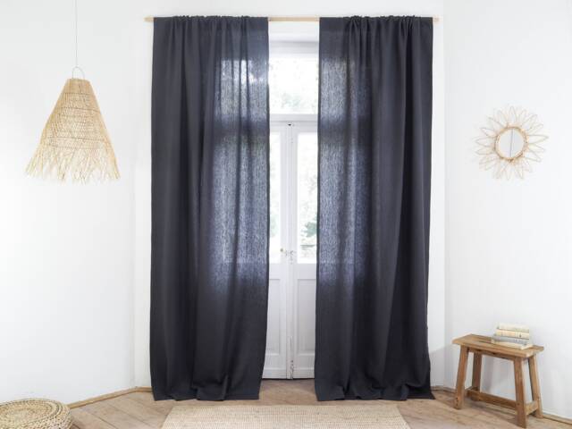 Charcoal Rod Pocket Heavy Linen - 280 G/M2 Curtain Panel Made Of Stonewashed/1 Pcs - image 1