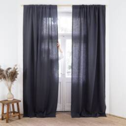 Charcoal Rod Pocket Heavy Linen - 280 G/M2 Curtain Panel Made Of Stonewashed/1 Pcs - thumbnail 2