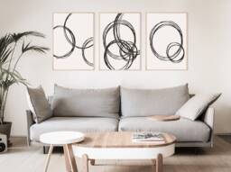 Black & Beige Abstract Circle Line Art Set Of 3, Black, Beige, Minimal Contemporary Print, Wall Art, Poster, Gallery Home Decor - thumbnail 1