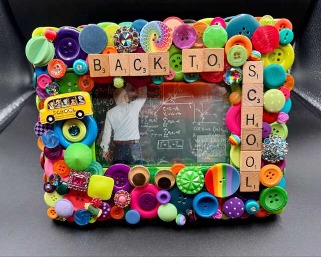 Layered Button Photo Frame Lime, Teal, Pink, Purple, Orange, Rhinestone Accents - 4x6 - image 1