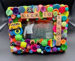 Layered Button Photo Frame Lime, Teal, Pink, Purple, Orange, Rhinestone Accents - 4x6