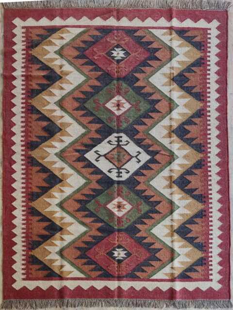 Wool Jute Kilim Rug - Tribal Diamond Pattern - Living Room, Hallway, Bedroom, Entryway - image 1