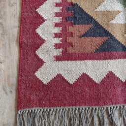 Wool Jute Kilim Rug - Tribal Diamond Pattern - Living Room, Hallway, Bedroom, Entryway - thumbnail 3
