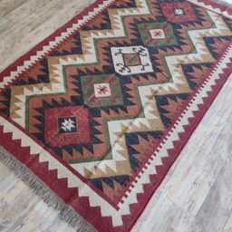 Wool Jute Kilim Rug - Tribal Diamond Pattern - Living Room, Hallway, Bedroom, Entryway - thumbnail 2