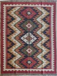 Wool Jute Kilim Rug - Tribal Diamond Pattern - Living Room, Hallway, Bedroom, Entryway - thumbnail 1