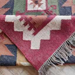 Wool Jute Kilim Rug - Tribal Diamond Pattern - Living Room, Hallway, Bedroom, Entryway - thumbnail 4