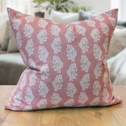 Chatsworth Extra-Large Linen-Blend Cushion in Dusky Pink. Geometric Floral Paisley Design On A Linen Mix Background. 23x23 - thumbnail 1