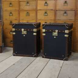 Handmade Black Canvas Steamer Trunk Table With English Leather Trim - Pair - thumbnail 3