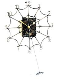 Spider Web Wallclock, With Working Pendulum, Handmade From Recycled Steel