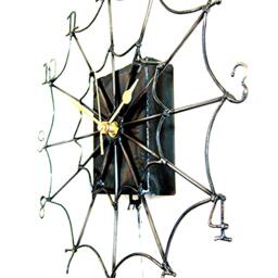Spider Web Wallclock, With Working Pendulum, Handmade From Recycled Steel - thumbnail 2
