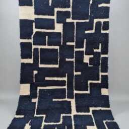 Handwoven Moroccan Wool Rug - Blue Ivory Geometric Berber Area - thumbnail 4