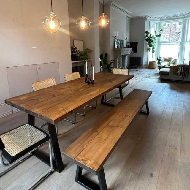 Handmade Chunky Wood Dining Table - Industrial Steel Legs - image 1