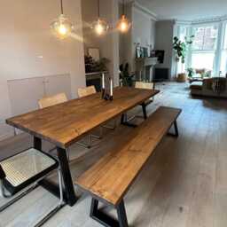 Handmade Chunky Wood Dining Table - Industrial Steel Legs