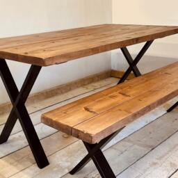Handmade Chunky Wood Dining Table - Industrial Steel Legs - thumbnail 4