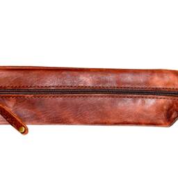 Pencil Case Leather Siena Brown Vegetable Tanned Elegant, Classy Practical Gift Teacher Pencil Roll-Up Pen - thumbnail 2