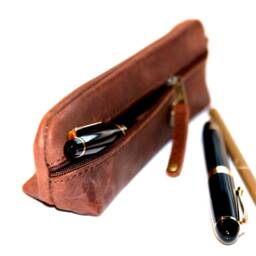 Pencil Case Leather Siena Brown Vegetable Tanned Elegant, Classy Practical Gift Teacher Pencil Roll-Up Pen - thumbnail 3