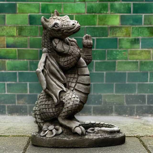 Posing Dragon Statue Stone Fantasy Creature Ornament Concrete Sculpture Handcrafted Cement Animal Figurine Garden Art Gift - image 1