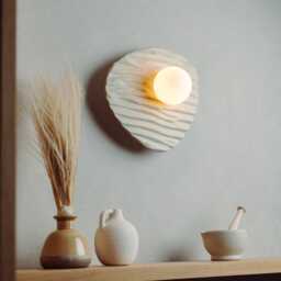 Speckled Cream Matt Towan Wall Light in Ceramic & Oak - thumbnail 2