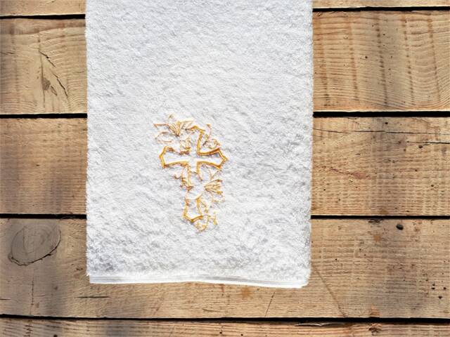 Embroidered Cross Towel Personalized Cotton Hand Or Bath Towel - image 1