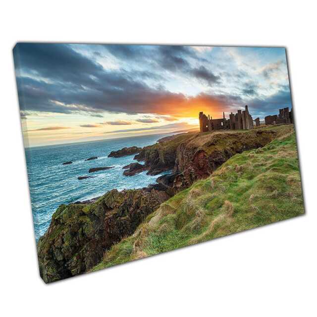 Seascape Canvas Wall Art Slains Castle Ruins At Sunset Scottish Coast D??cor - image 1