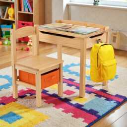 Kids Wooden Table & Chair Set, Flip Top Desk With Storage - thumbnail 3