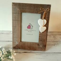 Dark Oak Wooden Photo Frame With Hearts - The Home & Shop Rustic Shabby Wedding Gift Christmas Picture Vintage - thumbnail 1
