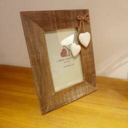 Dark Oak Wooden Photo Frame With Hearts - The Home & Shop Rustic Shabby Wedding Gift Christmas Picture Vintage - thumbnail 4