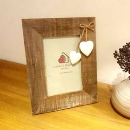 Dark Oak Wooden Photo Frame With Hearts - The Home & Shop Rustic Shabby Wedding Gift Christmas Picture Vintage - thumbnail 2