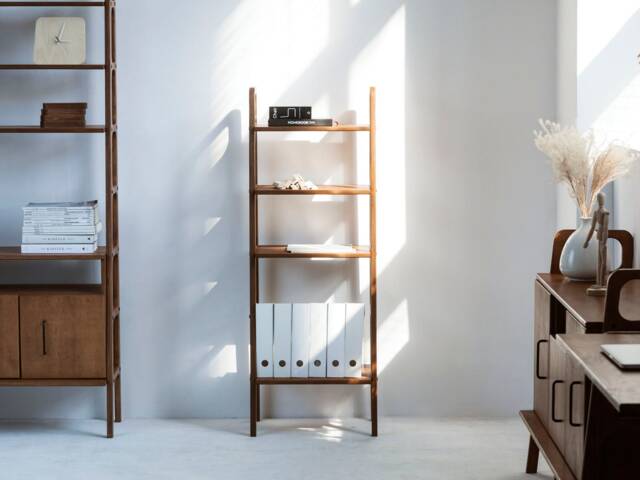 Bookcase 140 cm, Narrow Wooden Bookshelf, Mid Century Modern Shelving Unit, 4 Or 5 Shelves, Handmade Ladder Bookcase, Custom Size - image 1
