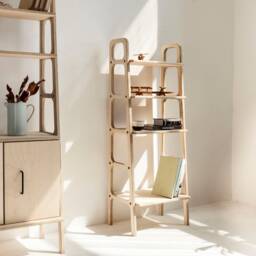 Bookcase 140 cm, Narrow Wooden Bookshelf, Mid Century Modern Shelving Unit, 4 Or 5 Shelves, Handmade Ladder Bookcase, Custom Size - thumbnail 3
